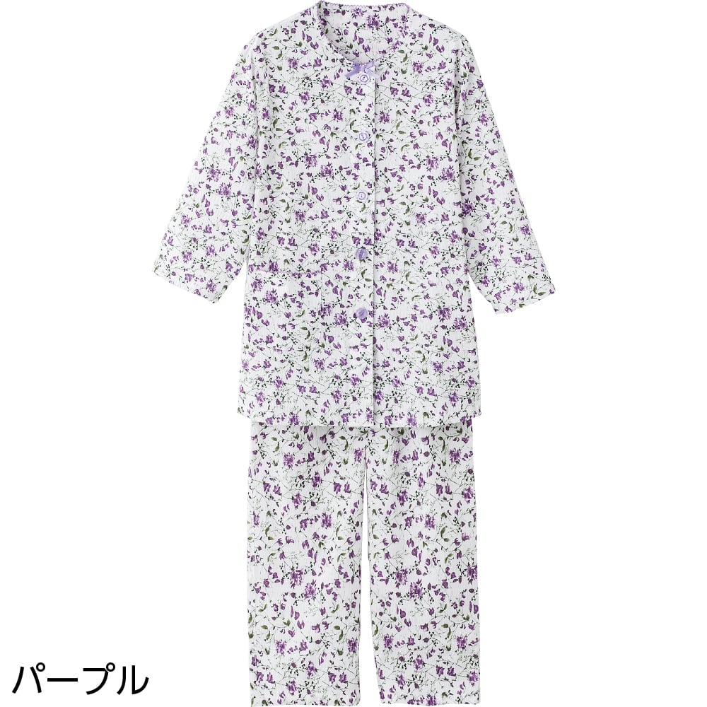 大きめボタンマジョリカ8分袖8分丈パジャマ(婦人)(Ｍ サックス): 愛情 