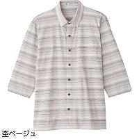 麻混スナップ釦7分袖ニットシャツ(紳士)