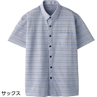 麻混斜め釦ホール半袖ニットシャツ(紳士)