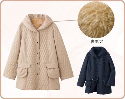 薄中綿裏ボアヘチマ衿コート