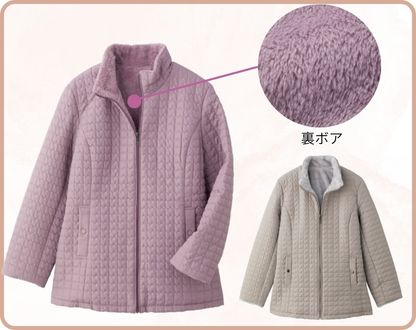 薄中綿裏ボアジップコート